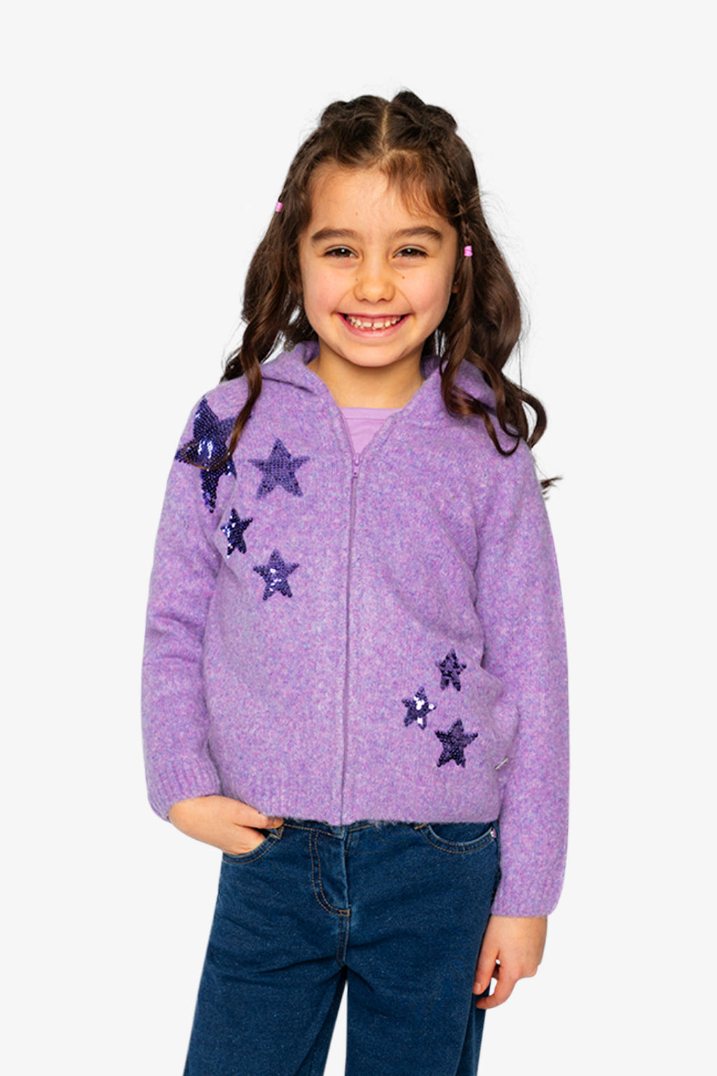 Hooded Knitted Cardigan Violet