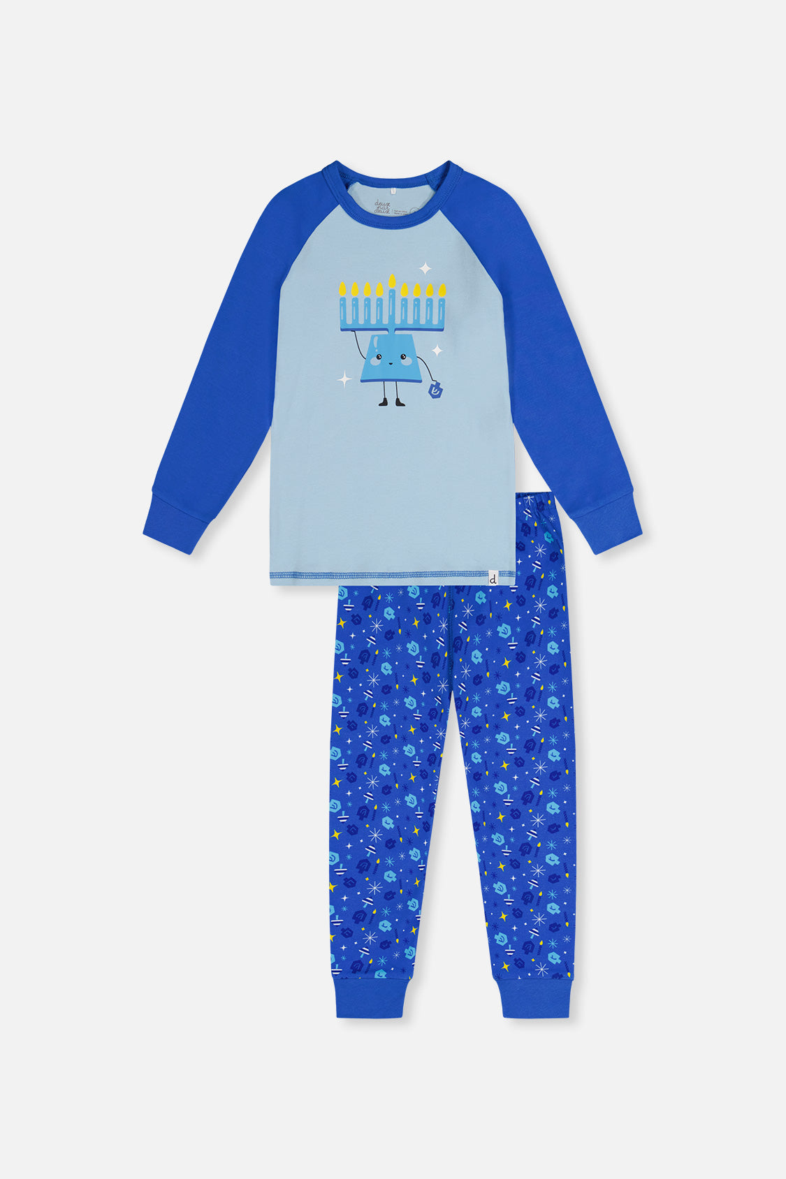 Organic Cotton Two Piece Pajama Set Blue Hanukkah Print