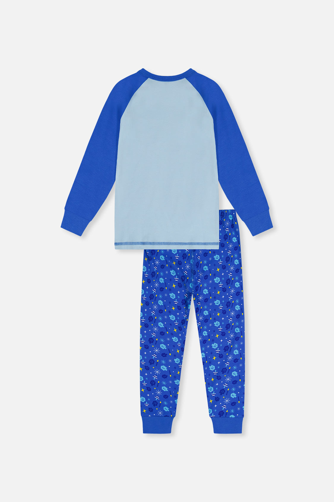 Organic Cotton Two Piece Pajama Set Blue Hanukkah Print