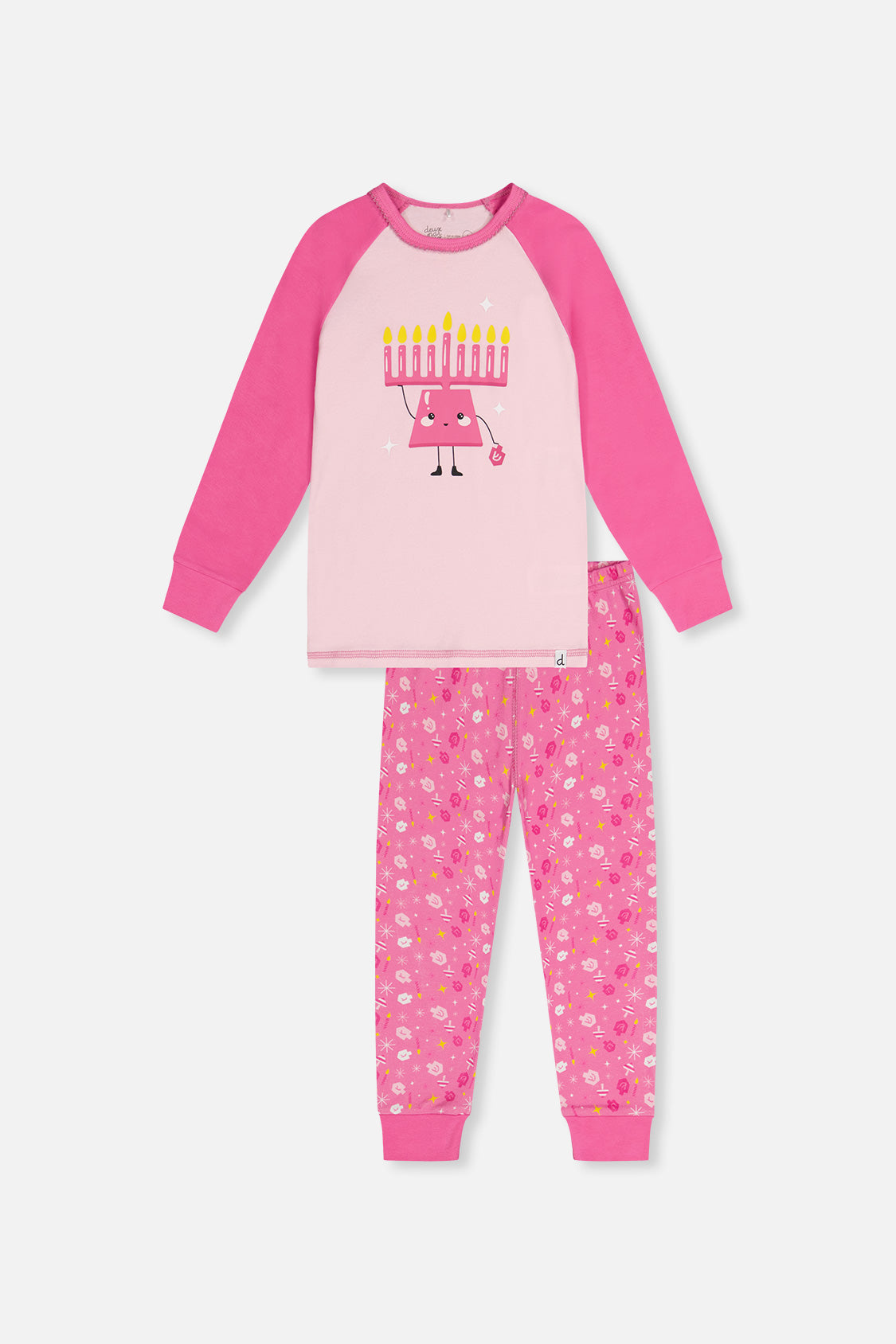 Organic Cotton Two Piece Pajama Set Pink Hanukkah Print