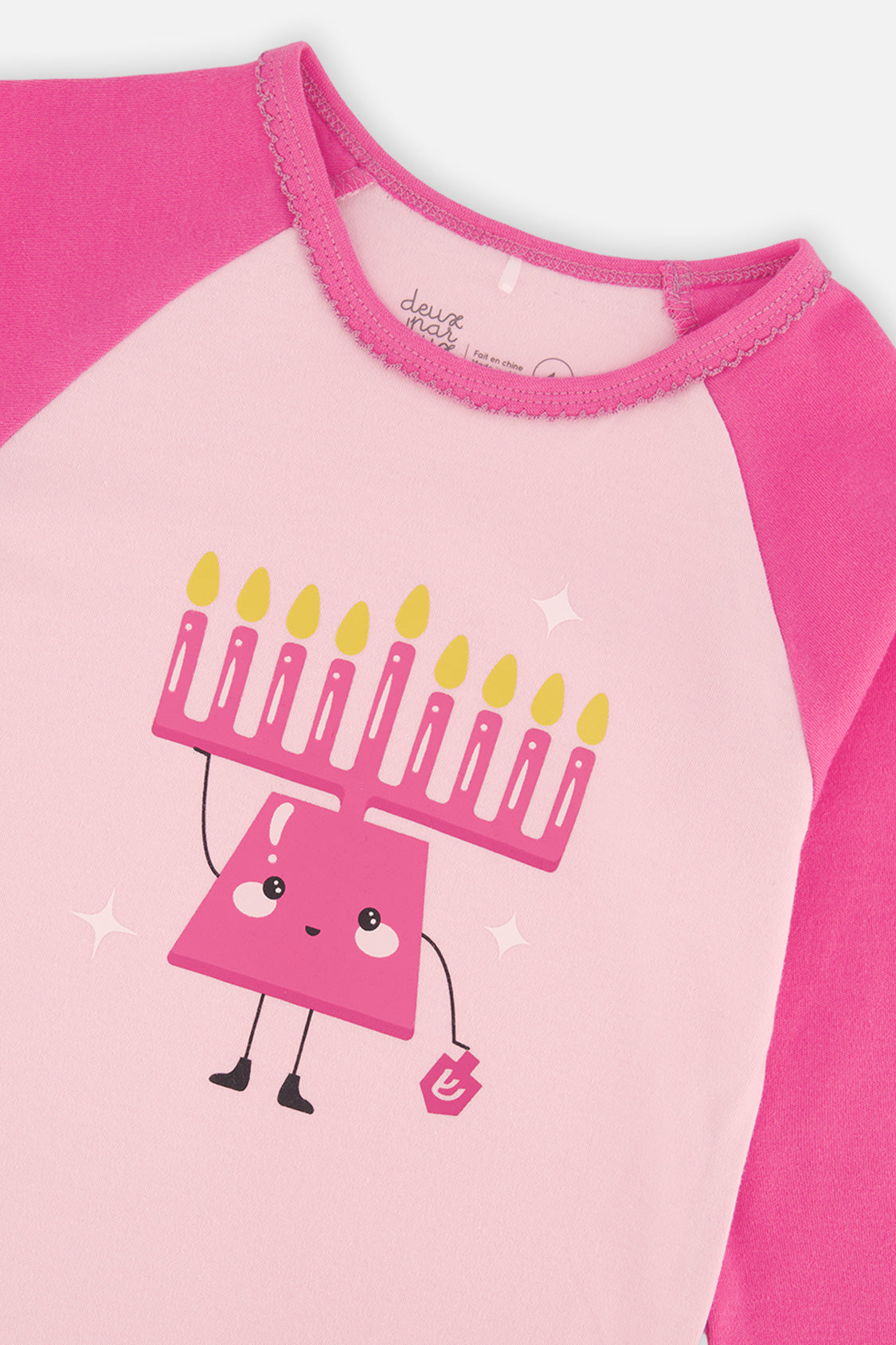Organic Cotton Two Piece Pajama Set Pink Hanukkah Print