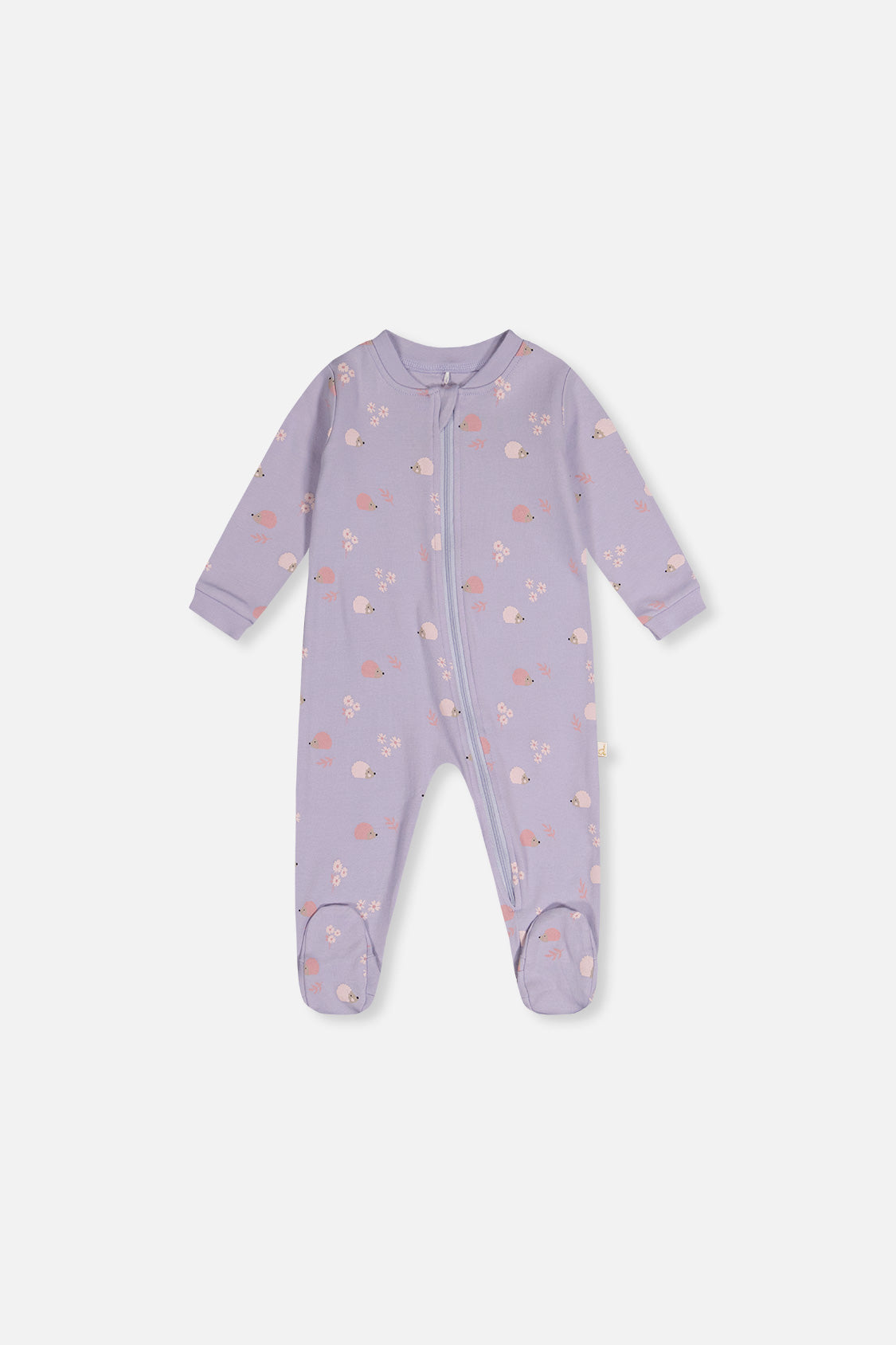 Baby Organic Cotton One Piece Pajama Purple Hedgehog Print
