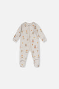 Baby Organic Cotton One Piece Pajama Beige Animal Print