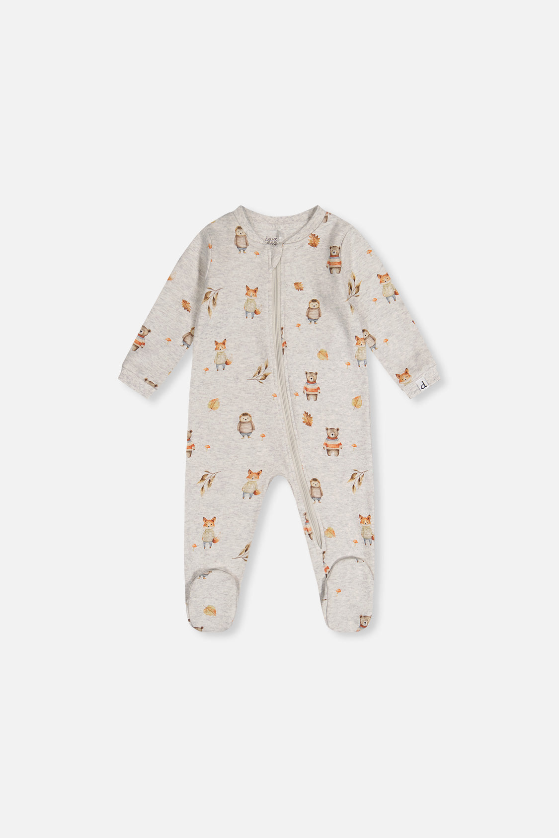 Baby Organic Cotton One Piece Pajama Beige Animal Print