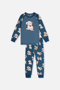 Organic Cotton Two Piece Pajama Set Turquoise Dog Print