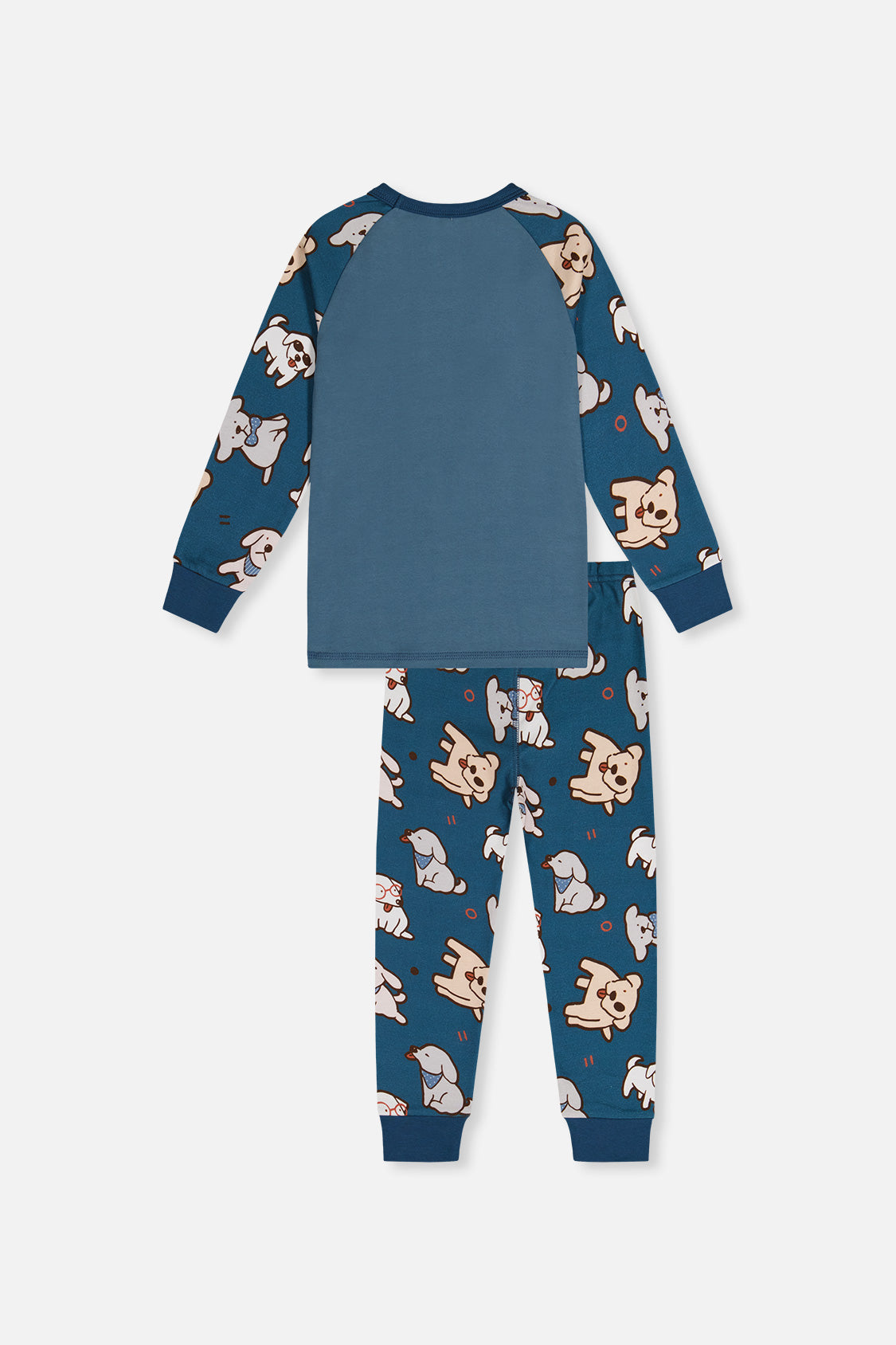 Organic Cotton Two Piece Pajama Set Turquoise Dog Print