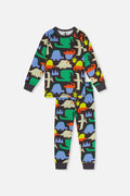 Organic Cotton Two Piece Pajama Set Black Dinosaur Print