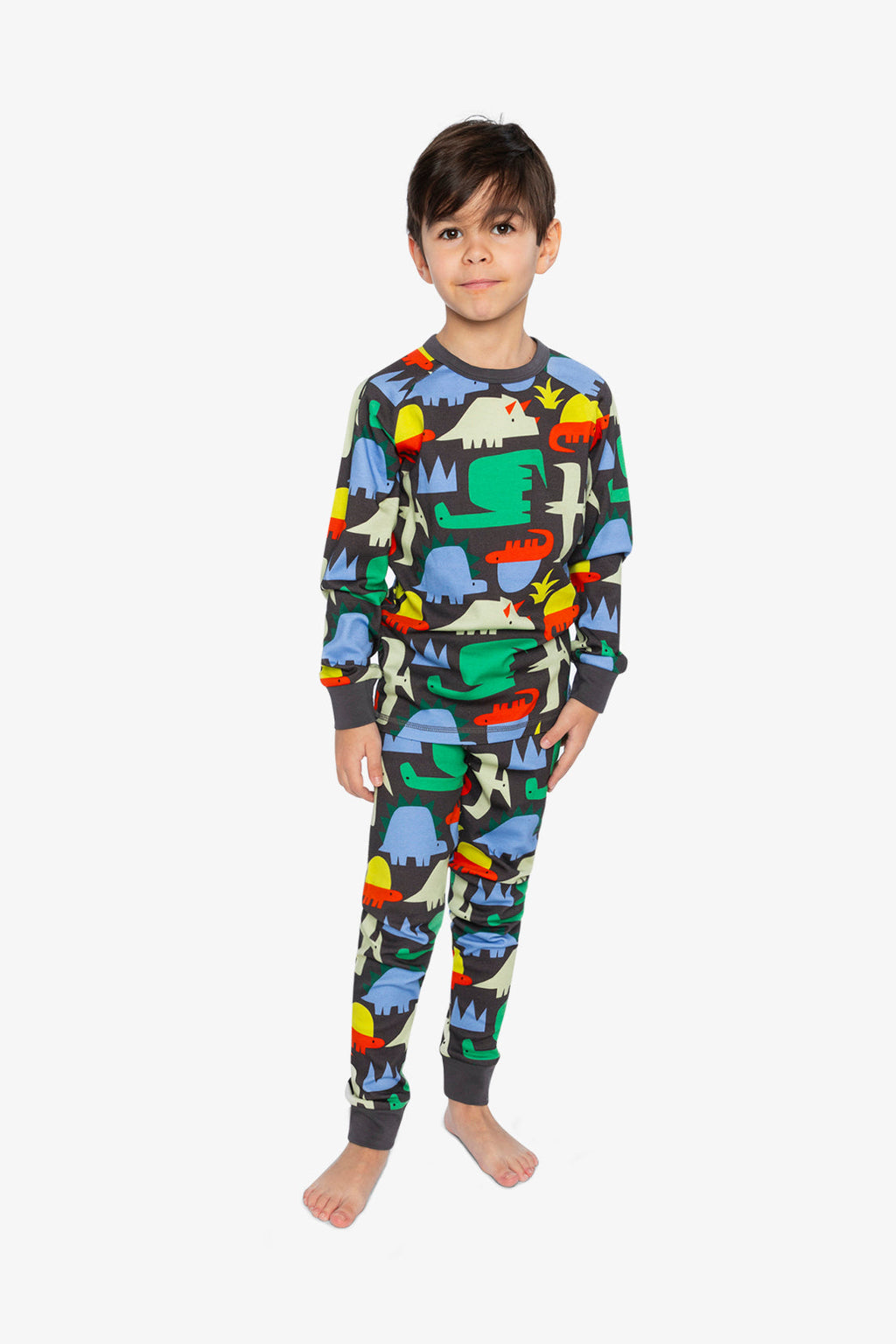 Organic Cotton Two Piece Pajama Set Black Dinosaur Print