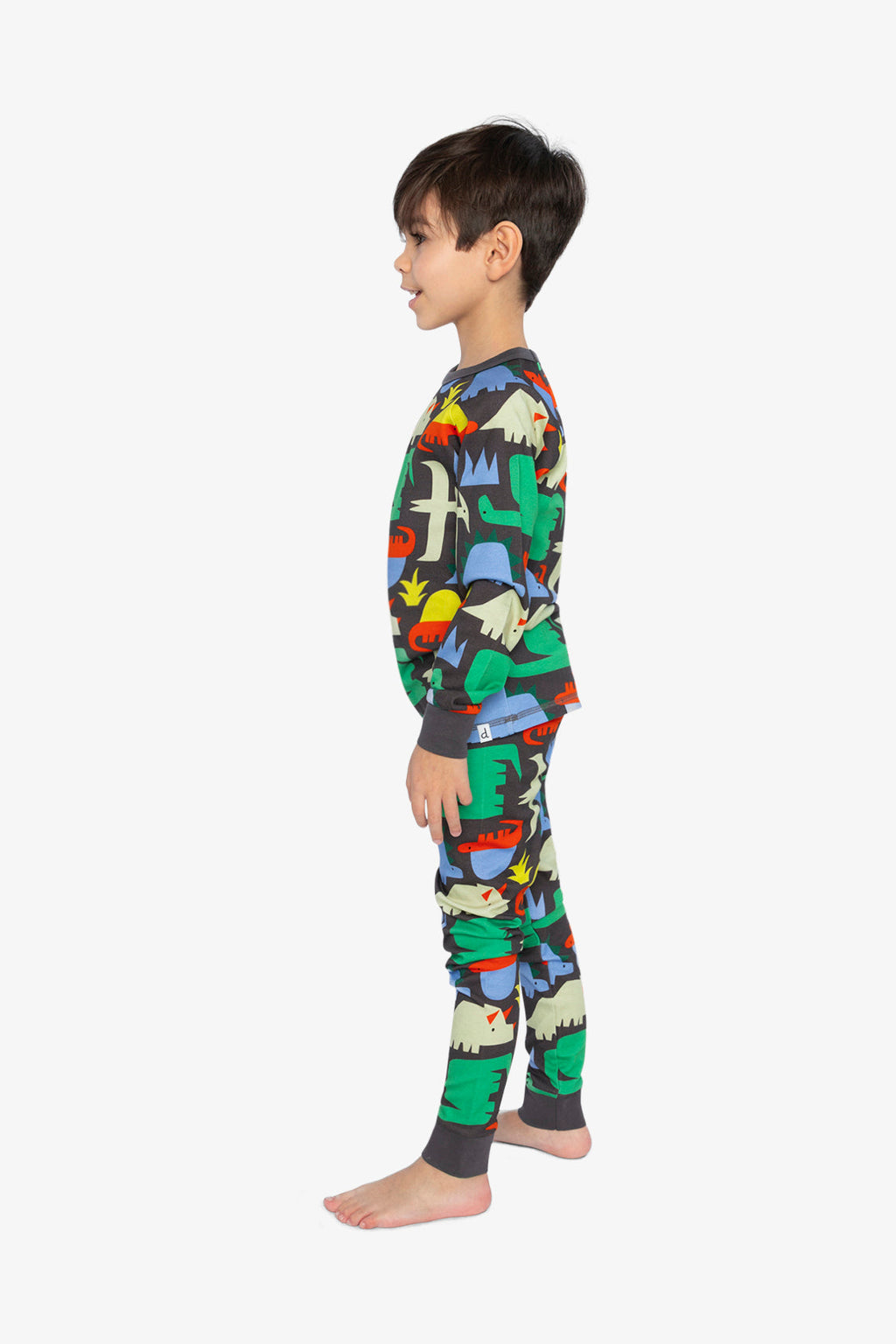 Organic Cotton Two Piece Pajama Set Black Dinosaur Print