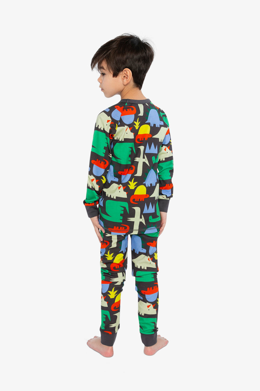Organic Cotton Two Piece Pajama Set Black Dinosaur Print