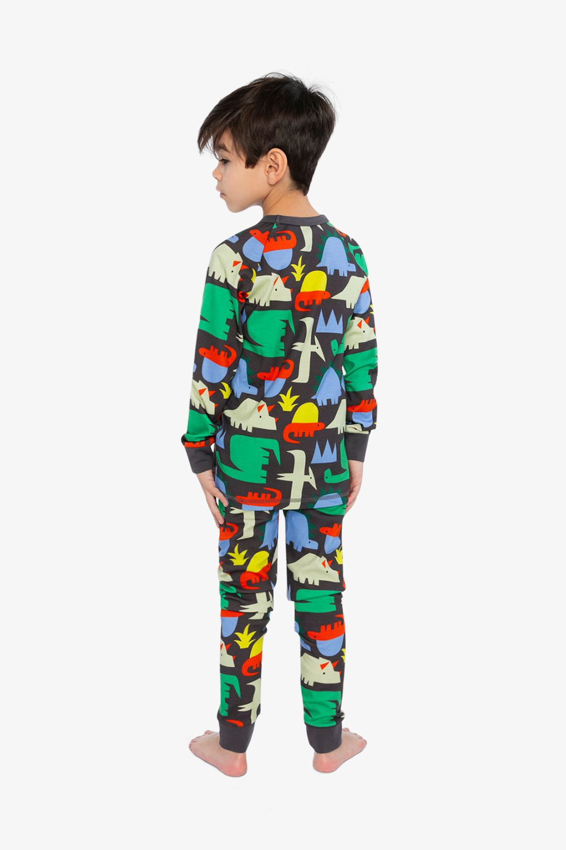 Organic Cotton Two Piece Pajama Set Black Dinosaur Print