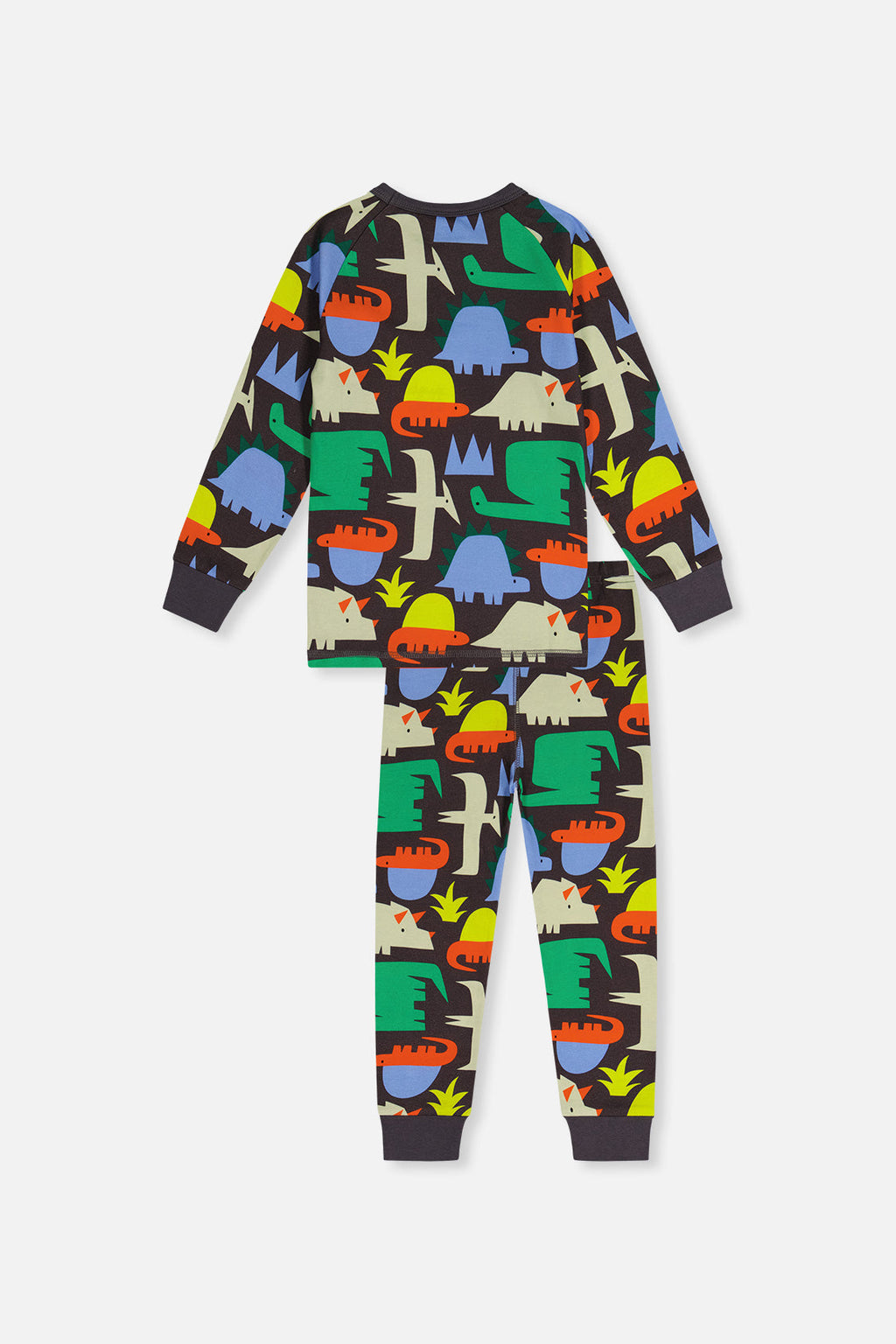 Organic Cotton Two Piece Pajama Set Black Dinosaur Print
