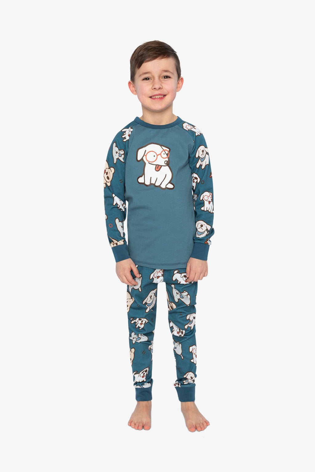 Organic Cotton Two Piece Pajama Set Turquoise Dog Print