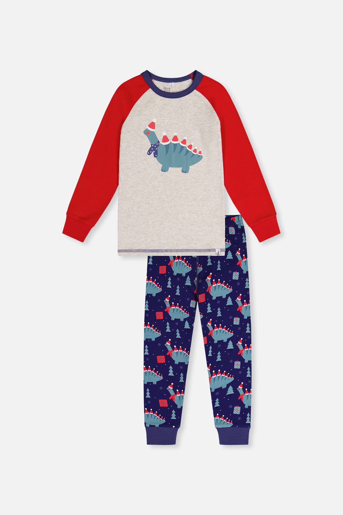 Organic Cotton Two Piece Pajama Set Blue Dinosaur Print