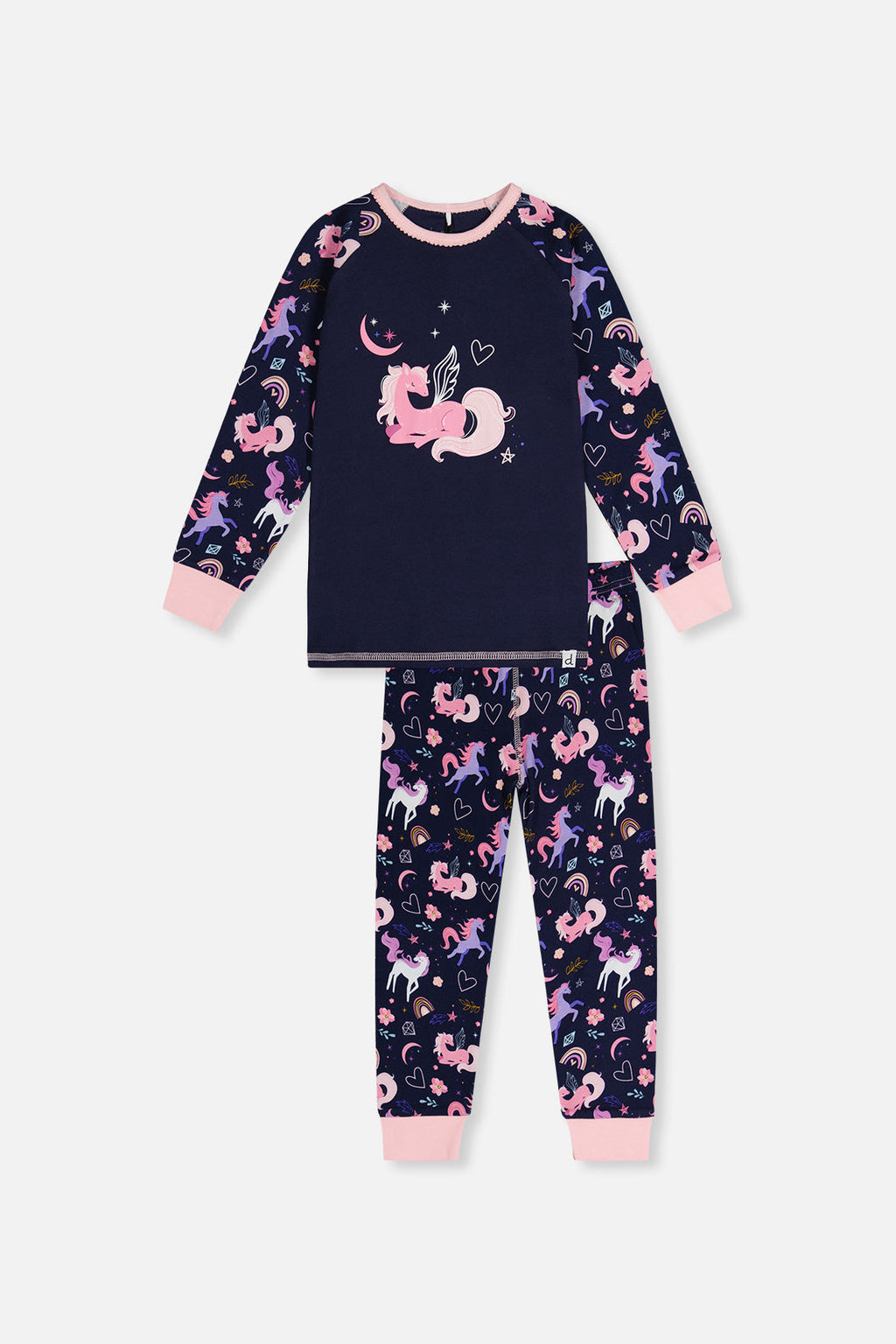 Organic Cotton Two Piece Pajama Set Purple Unicorn Print