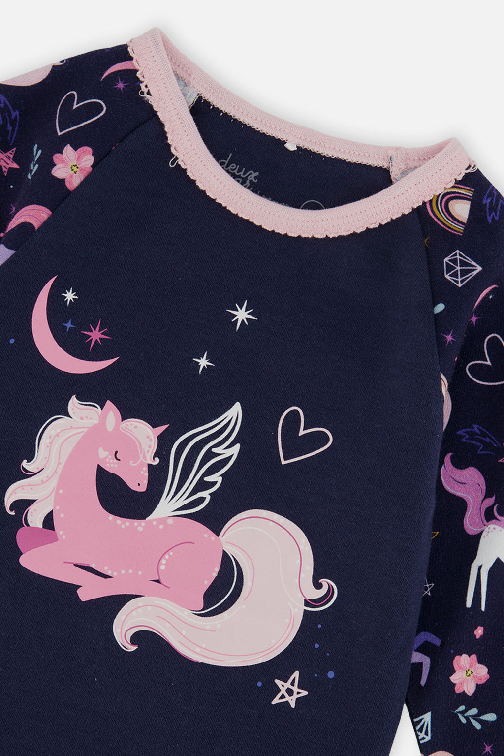 Organic Cotton Two Piece Pajama Set Purple Unicorn Print