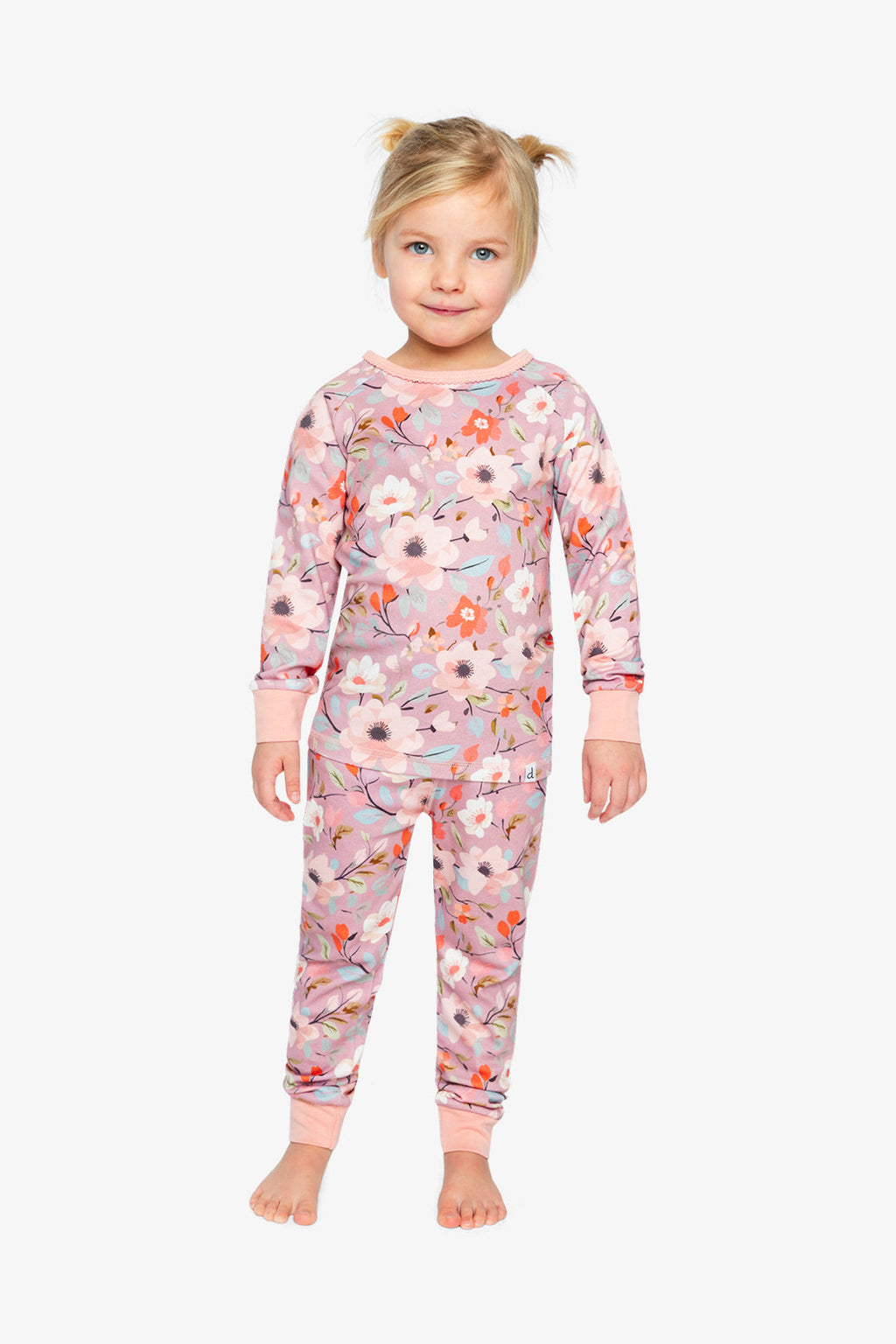 Organic Cotton Two Piece Pajama Set Pink Floral Print