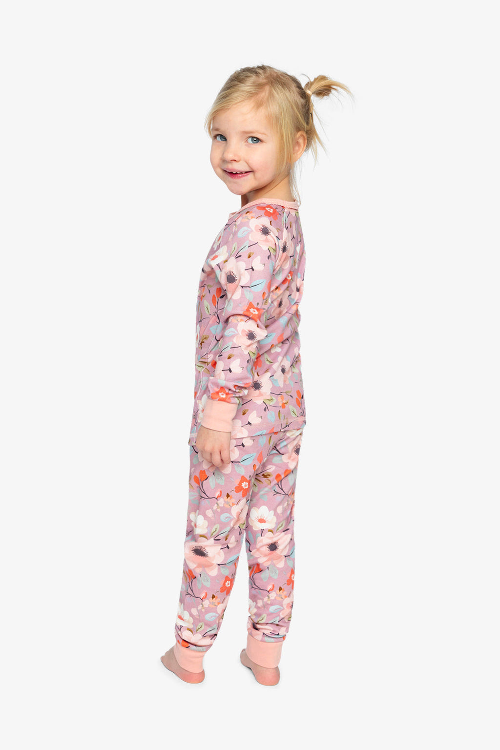 Organic Cotton Two Piece Pajama Set Pink Floral Print