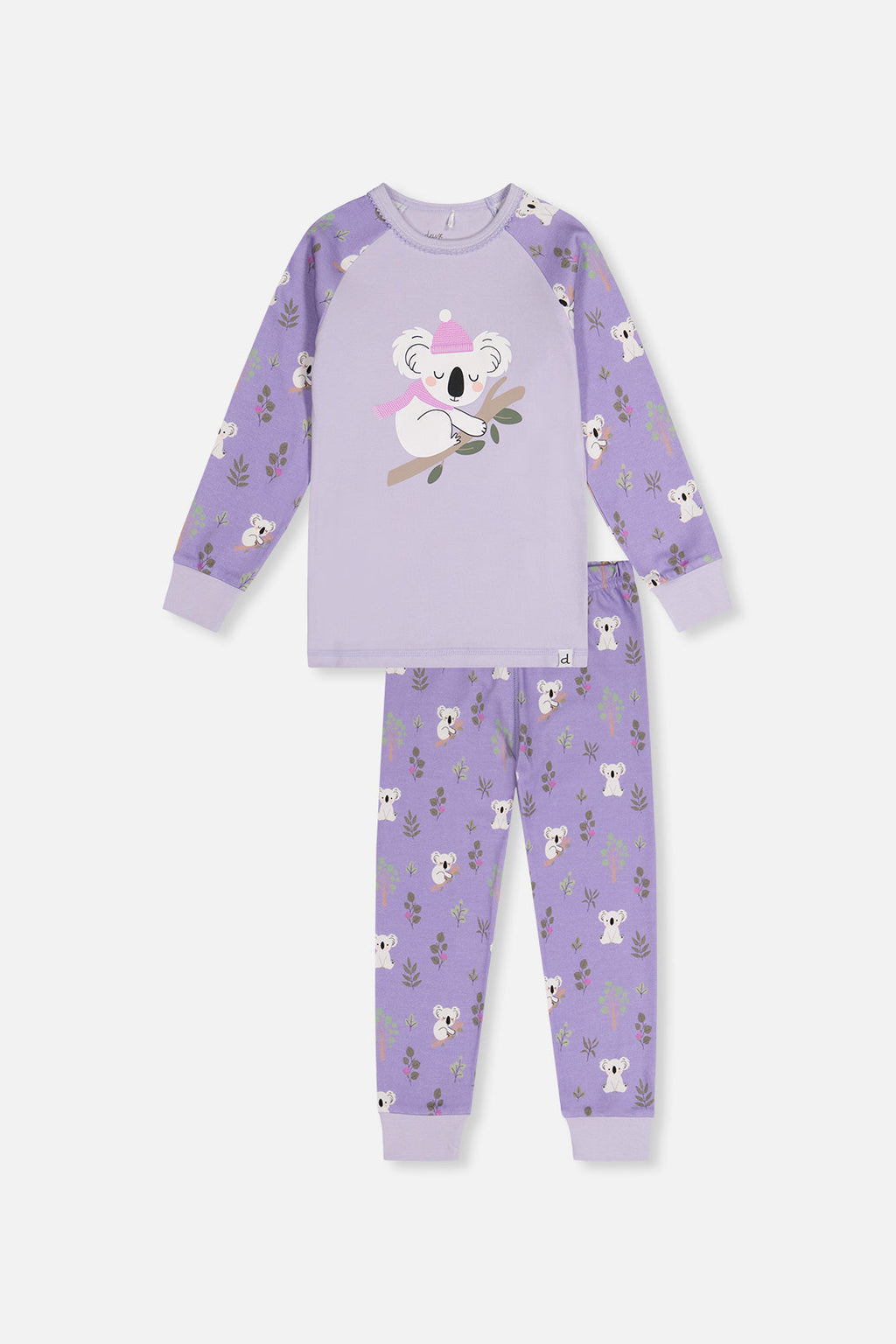 Organic Cotton Two Piece Pajama Set Purple Koala Print