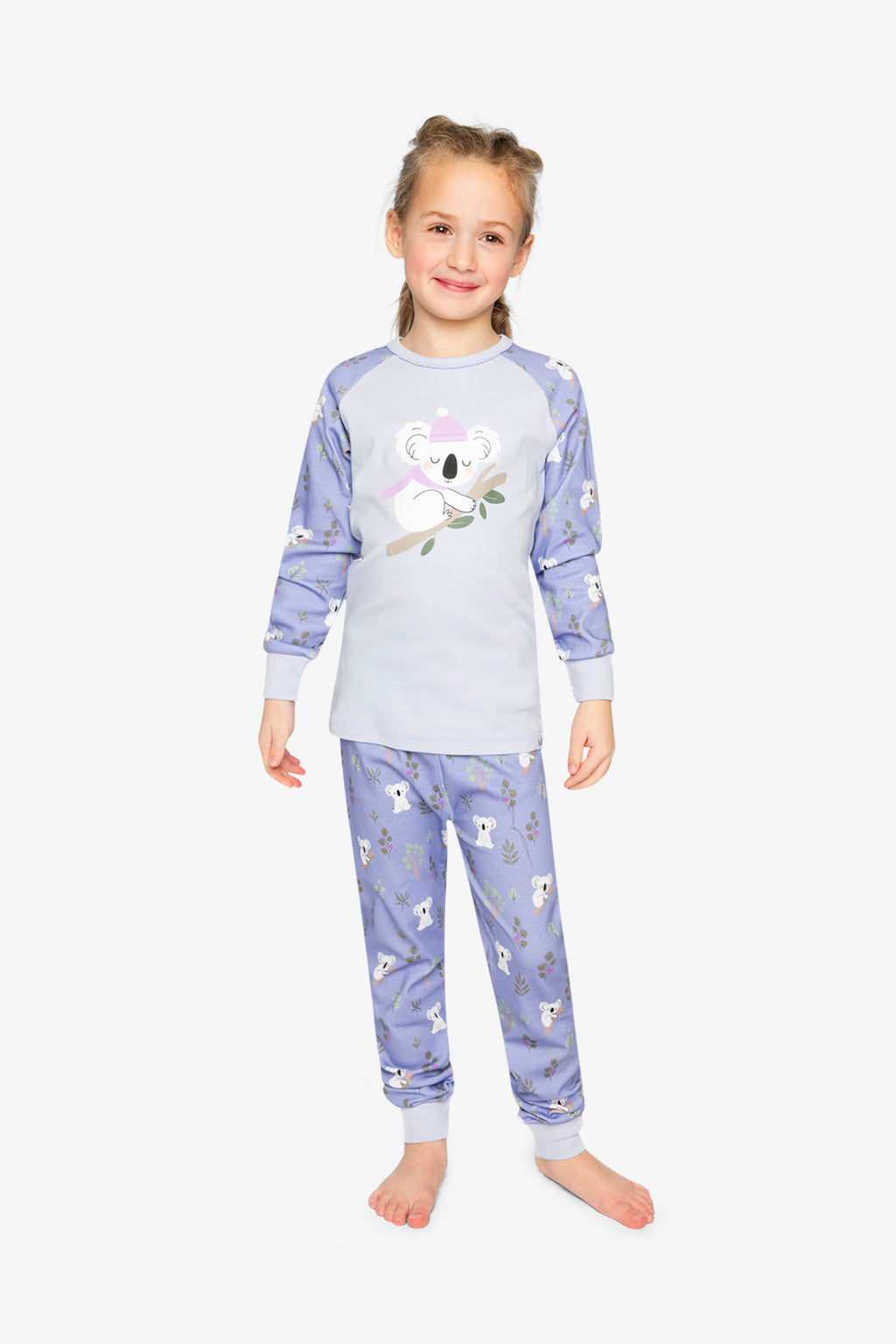 Organic Cotton Two Piece Pajama Set Purple Koala Print