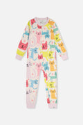 Organic Cotton One Piece Pajama White Cat Print