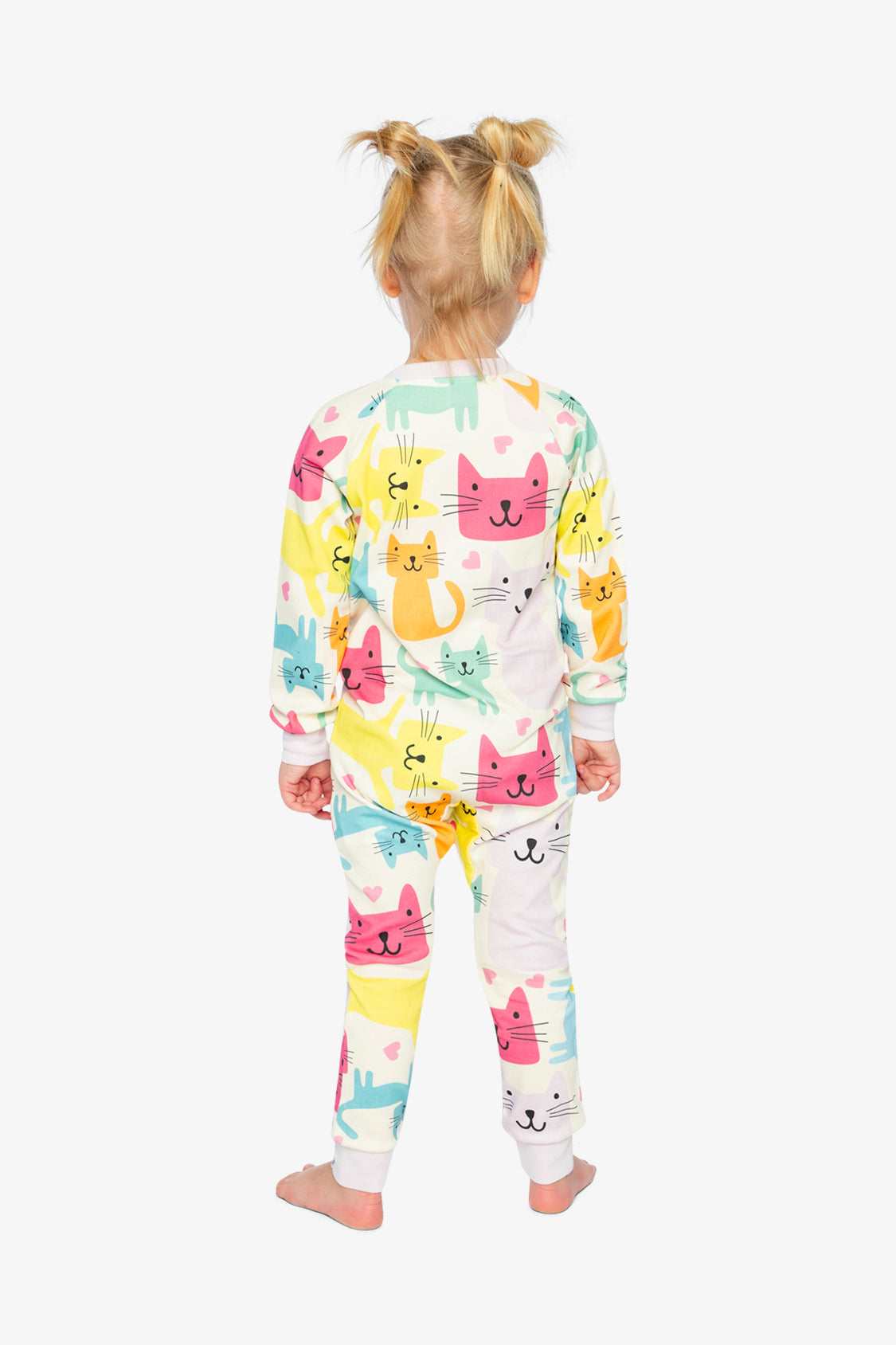 Organic Cotton One Piece Pajama White Cat Print
