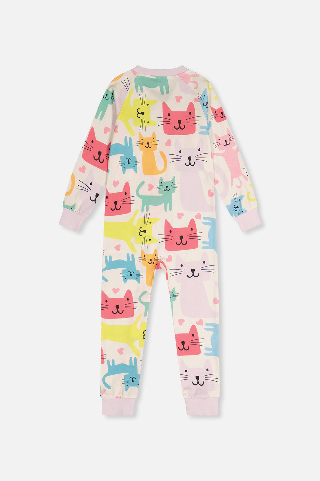 Organic Cotton One Piece Pajama White Cat Print