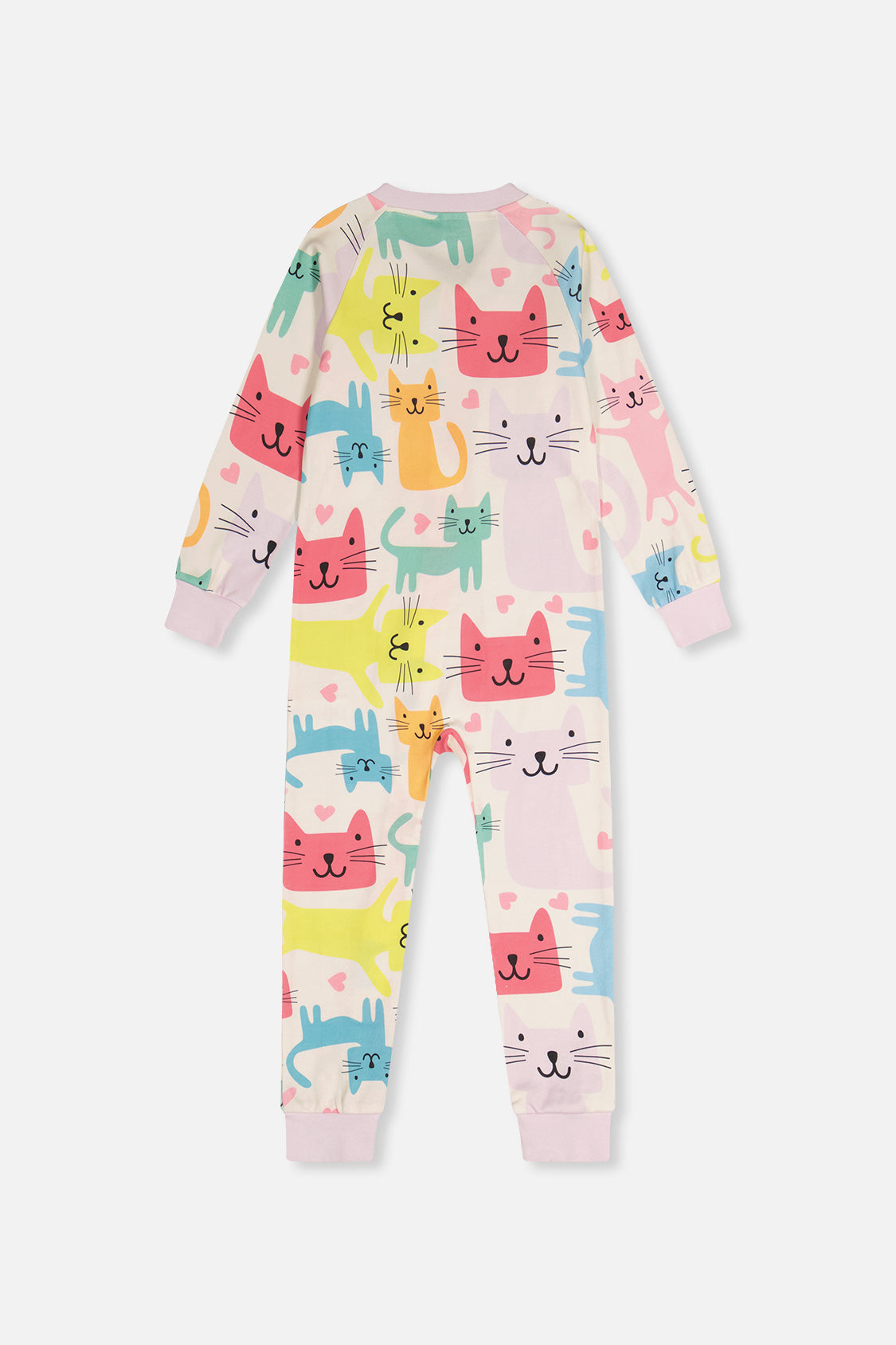 Organic Cotton One Piece Pajama White Cat Print