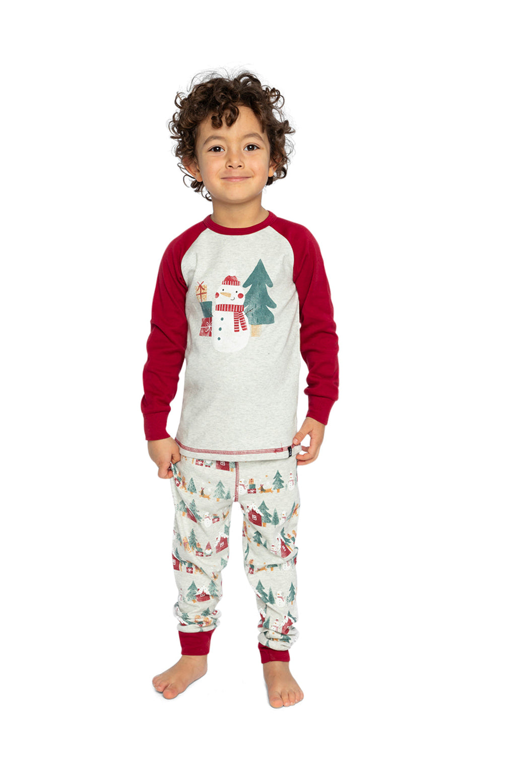 Organic Cotton Two Piece Christmas Pajama Set Beige Christmas Print