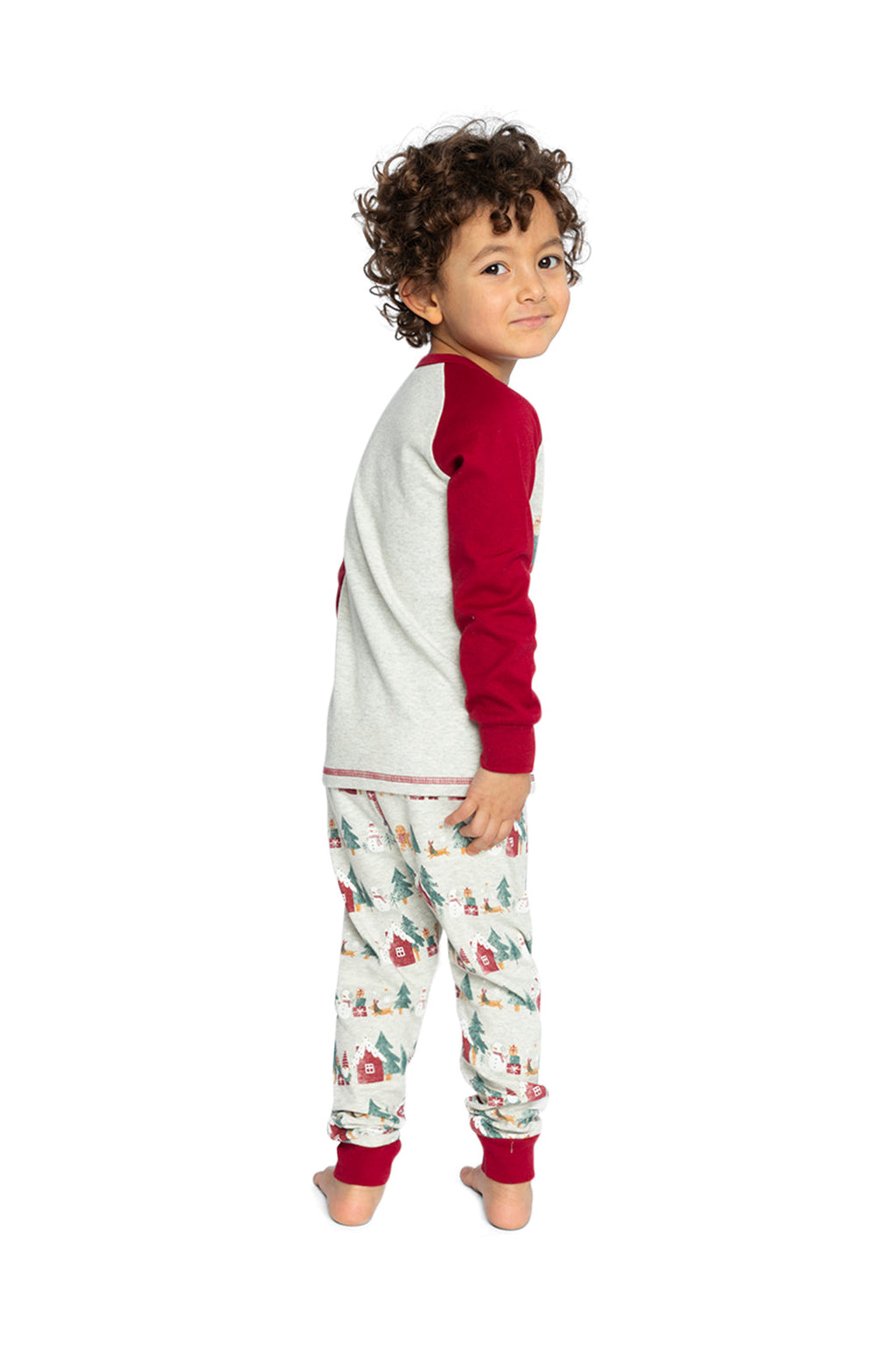 Organic Cotton Two Piece Christmas Pajama Set Beige Christmas Print
