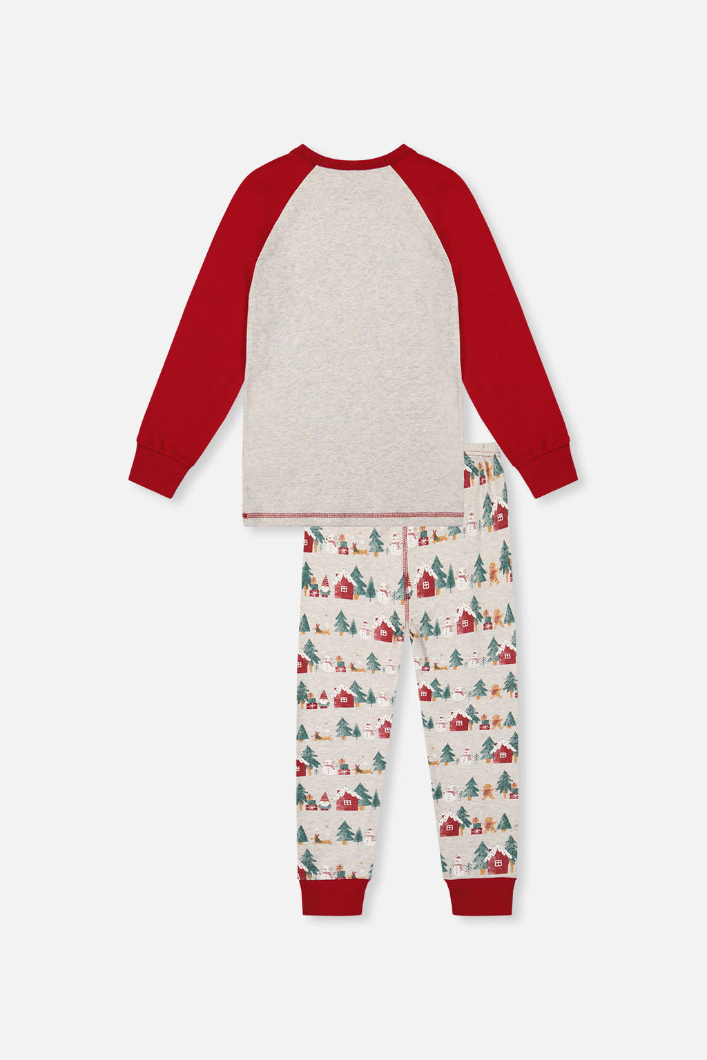 Organic Cotton Two Piece Christmas Pajama Set Beige Christmas Print