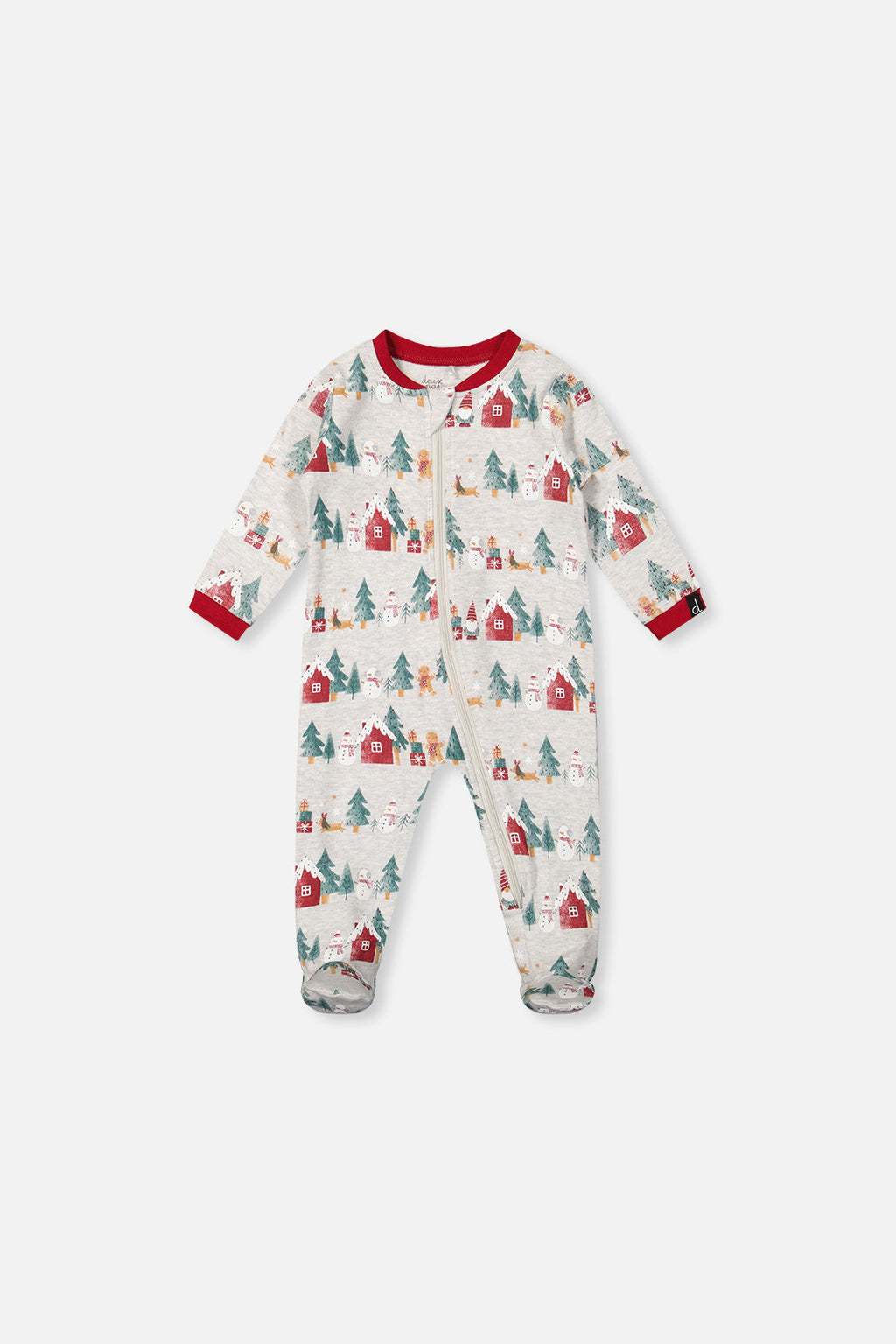 Baby Organic Cotton One Piece Christmas Pajama Beige Christmas Print