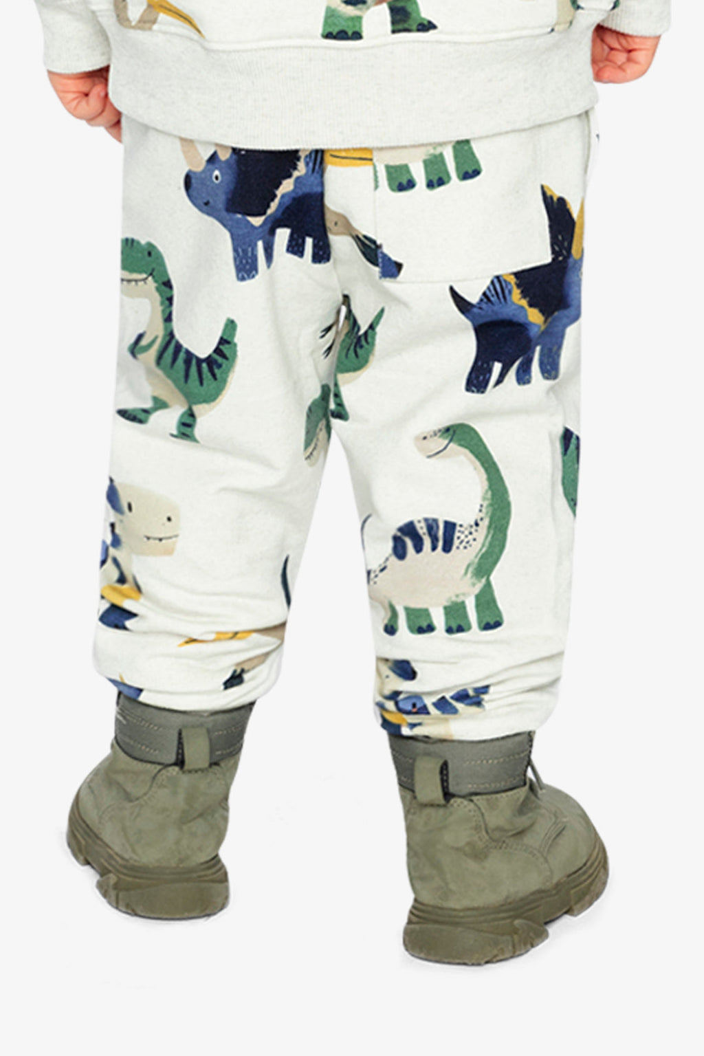 Fleece Sweatpants Beige Dinosaur Print