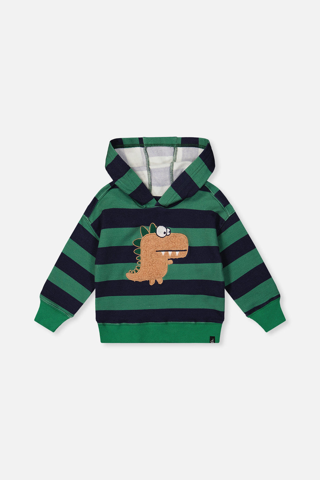 Fleece Hoodie With Applique Blue Striped Green