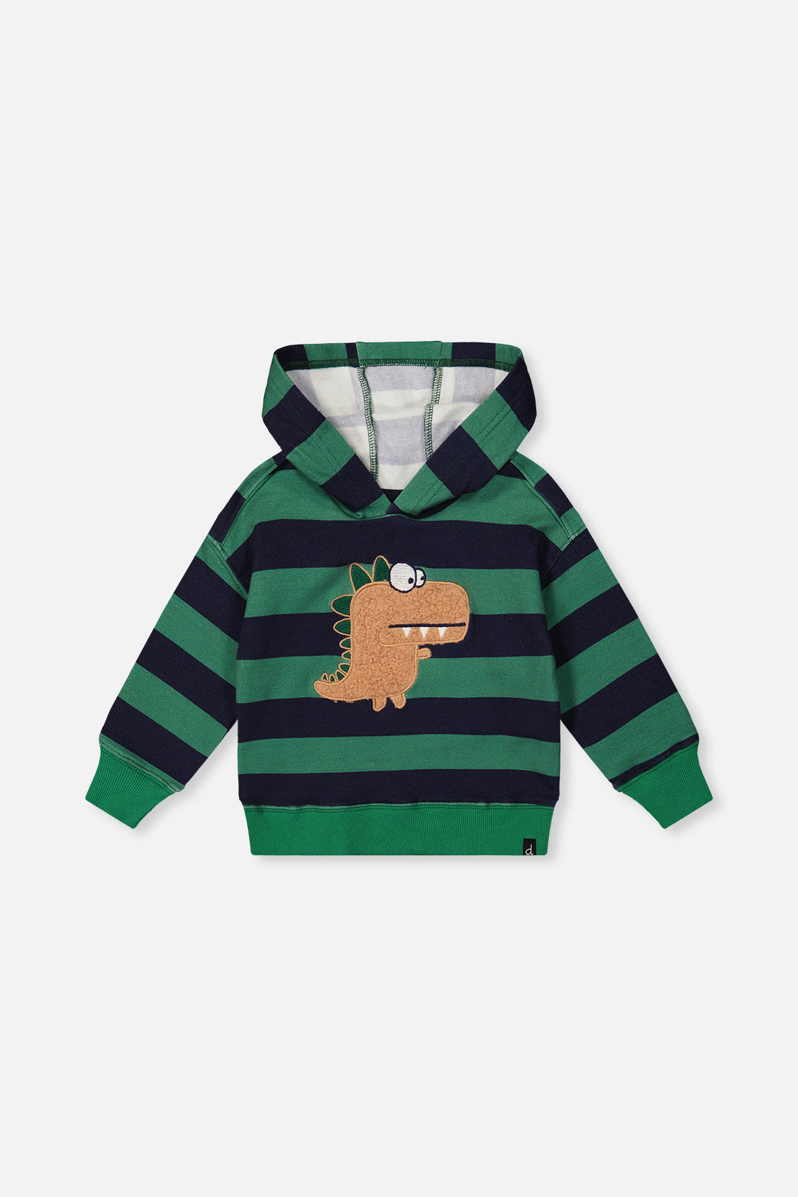 Fleece Hoodie With Applique Blue Striped Green
