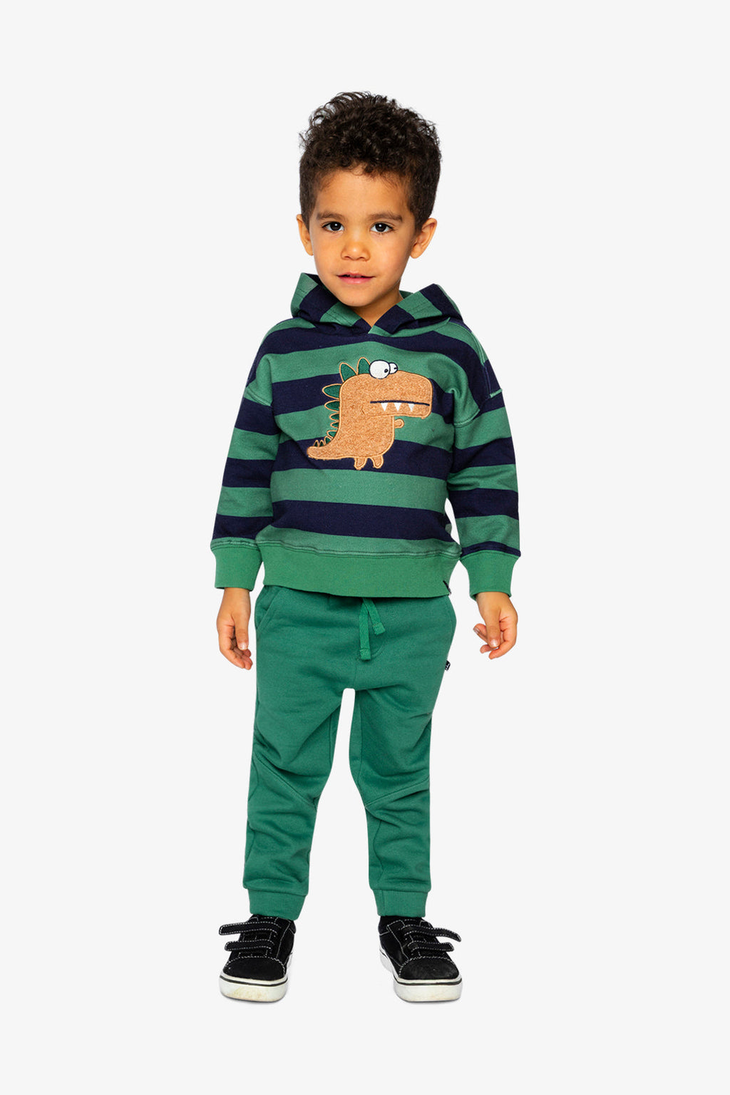 Fleece Hoodie With Applique Blue Striped Green