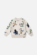 Fleece Sweatshirt Beige Dinosaur Print