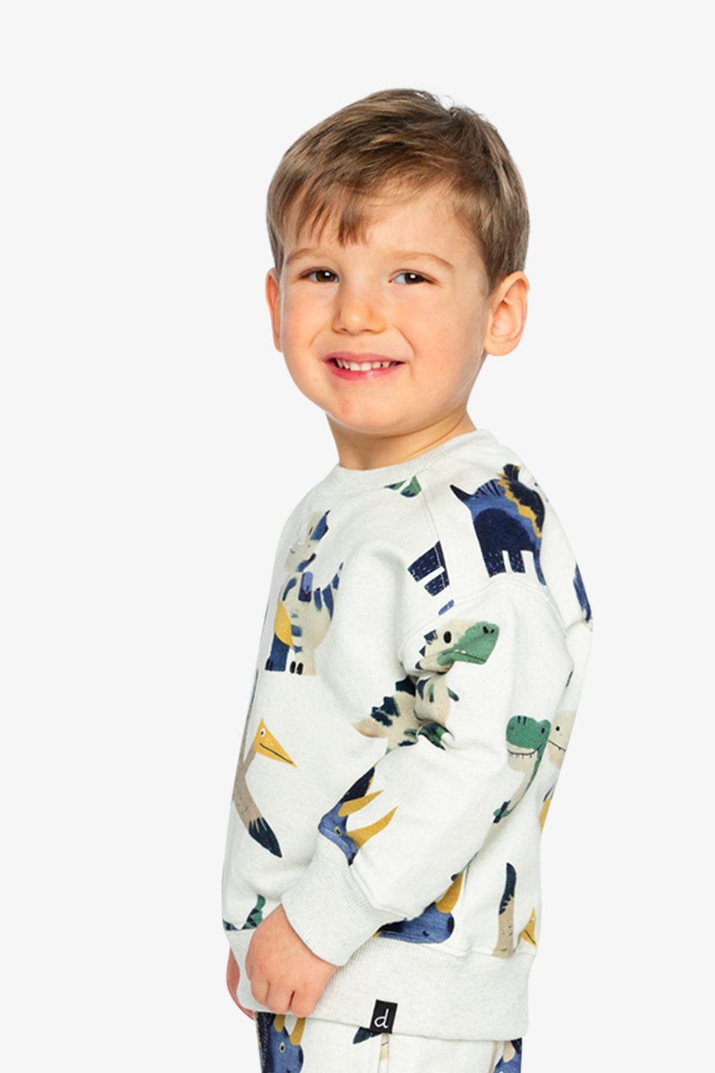 Fleece Sweatshirt Beige Dinosaur Print