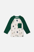 Long Sleeve Raglan T-Shirt Beige Dinosaur Print