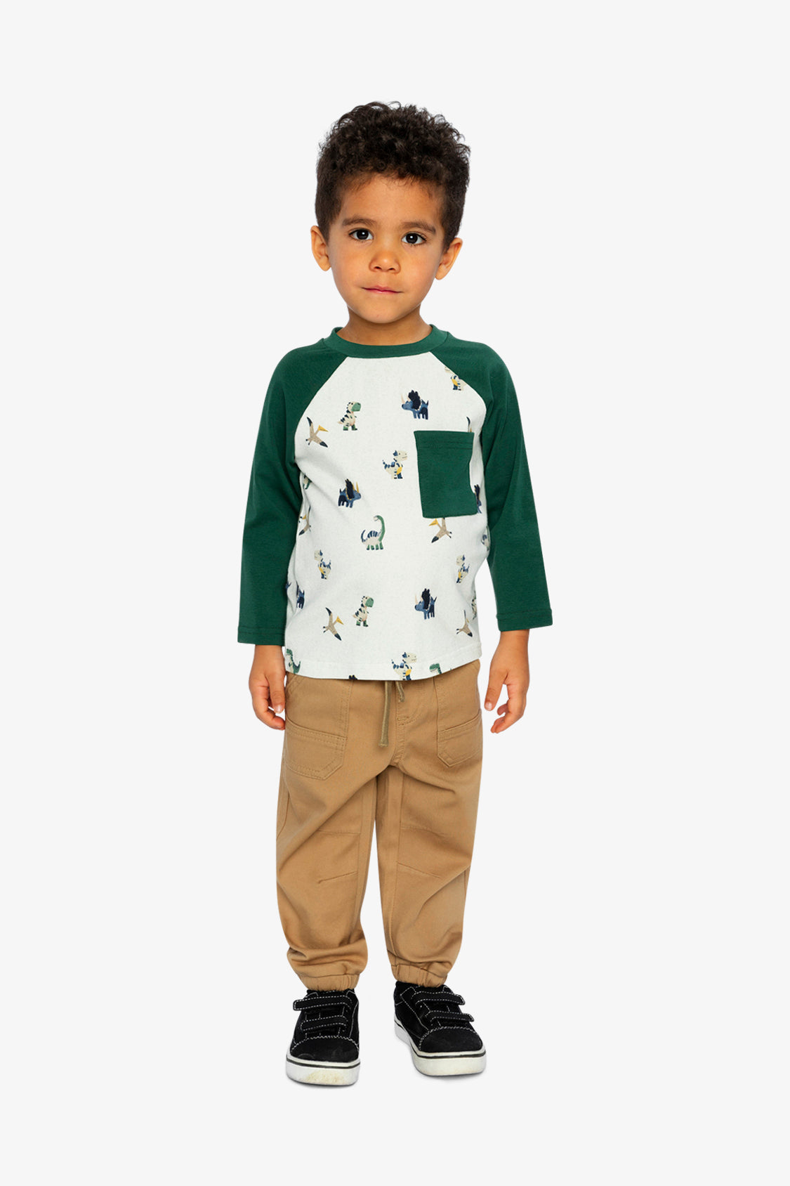 Long Sleeve Raglan T-Shirt Beige Dinosaur Print