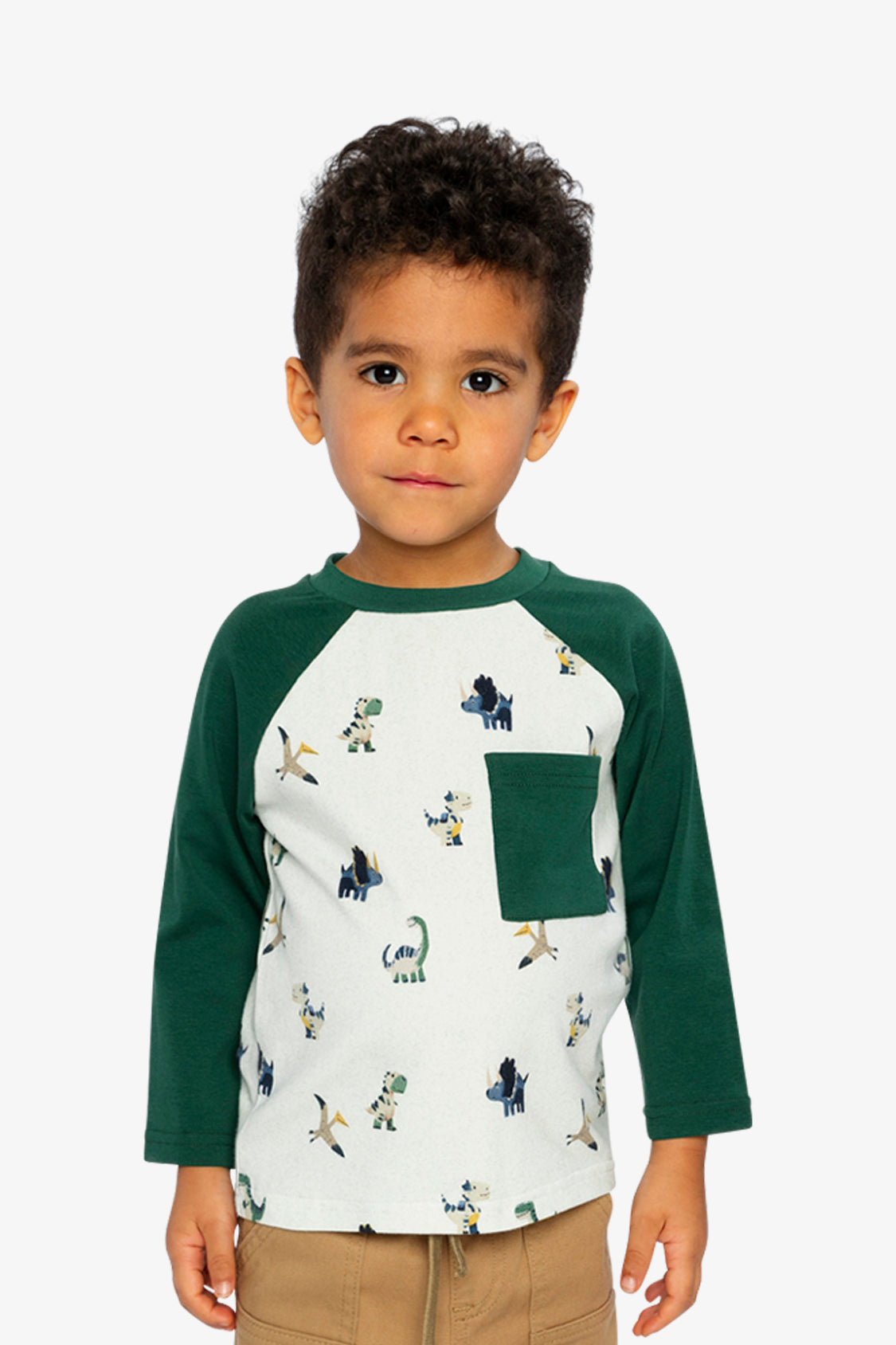 Long Sleeve Raglan T-Shirt Beige Dinosaur Print