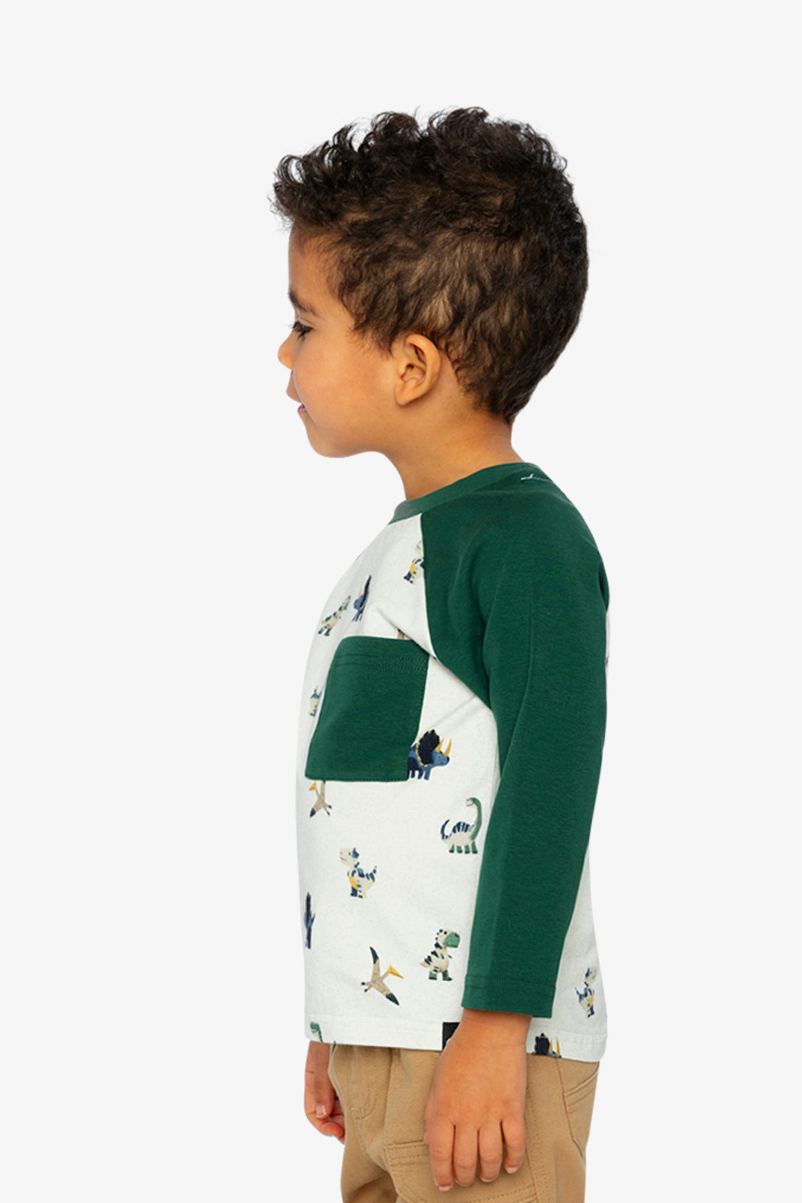Long Sleeve Raglan T-Shirt Beige Dinosaur Print