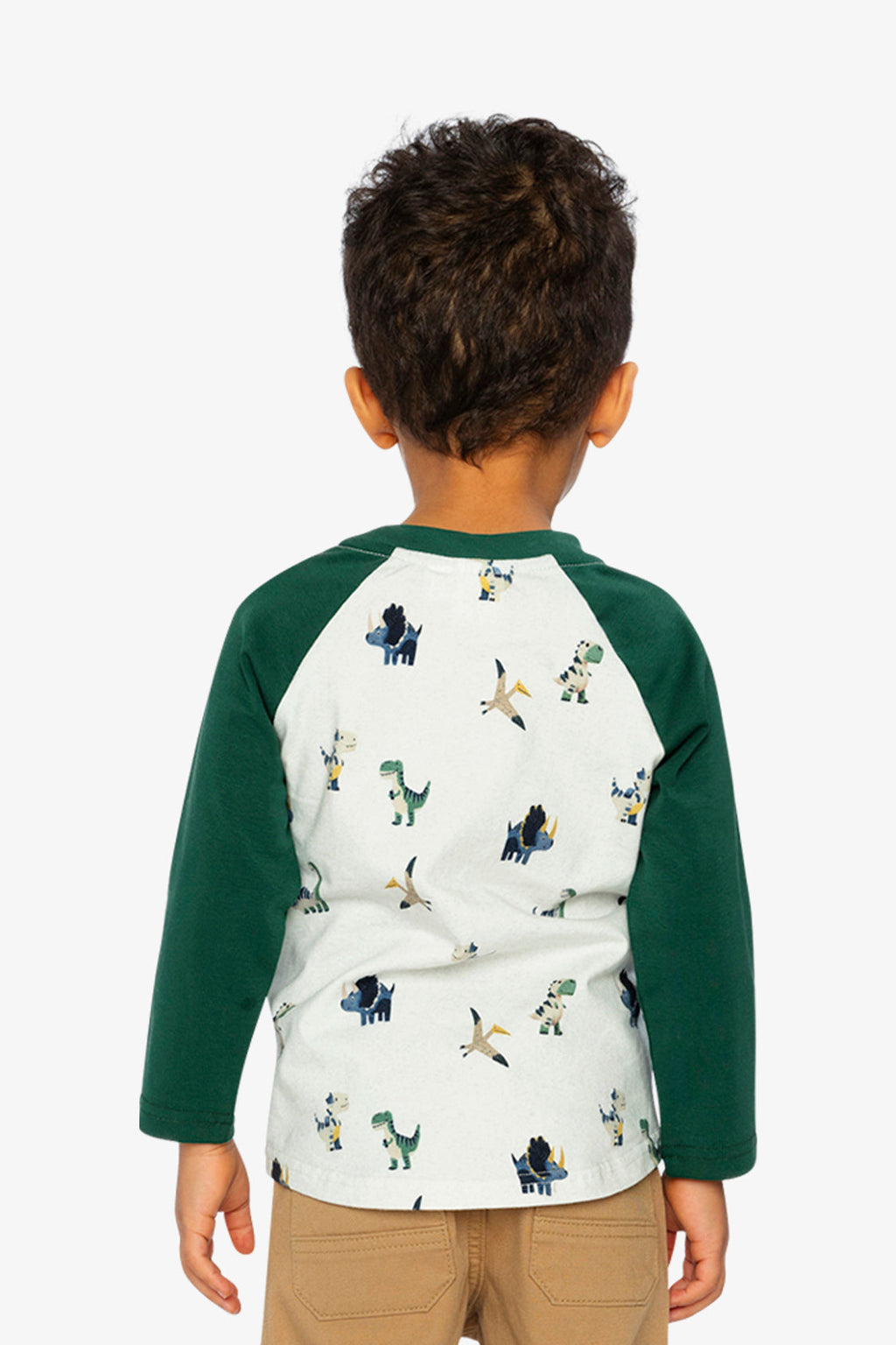 Long Sleeve Raglan T-Shirt Beige Dinosaur Print