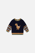 Baby Knit Sweater With Intarsia Dark Blue, Brown And Beige