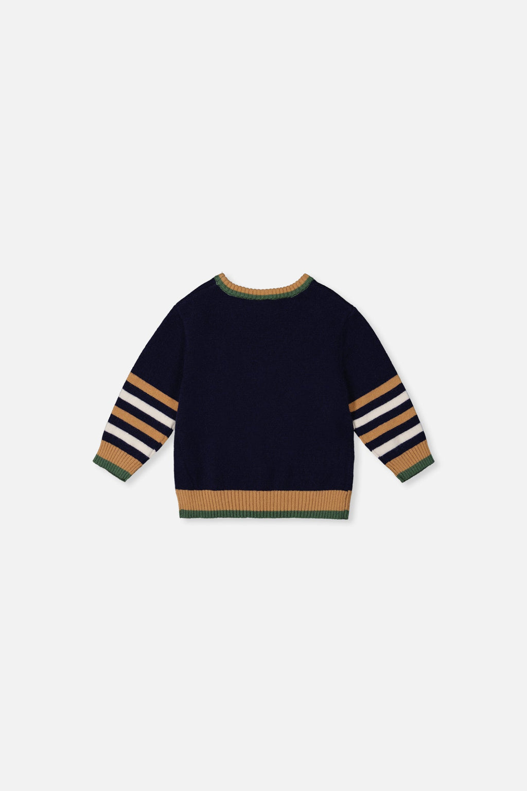 Baby Knit Sweater With Intarsia Dark Blue, Brown And Beige