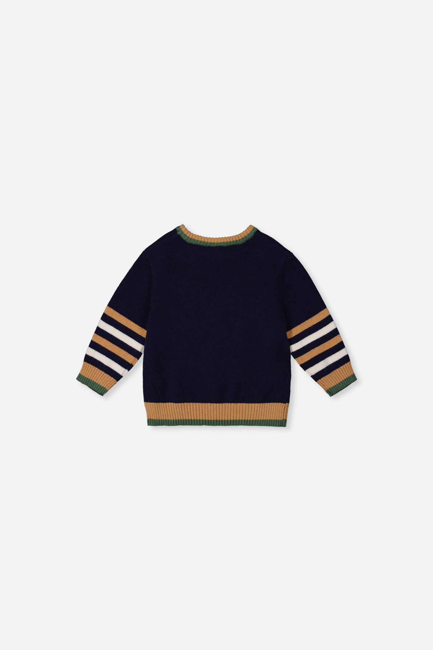 Baby Knit Sweater With Intarsia Dark Blue, Brown And Beige