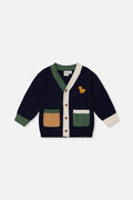 Knit Cardigan With Dino Dark Blue, Green And Yellow