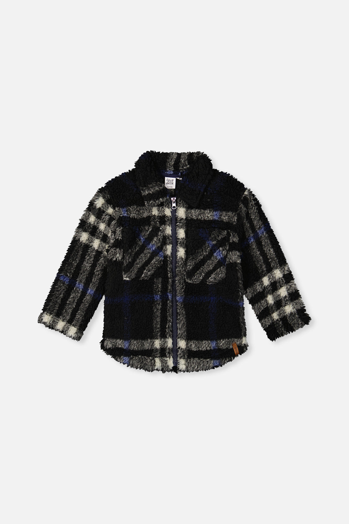 Zipped Overshirt Black And Blue Plaid