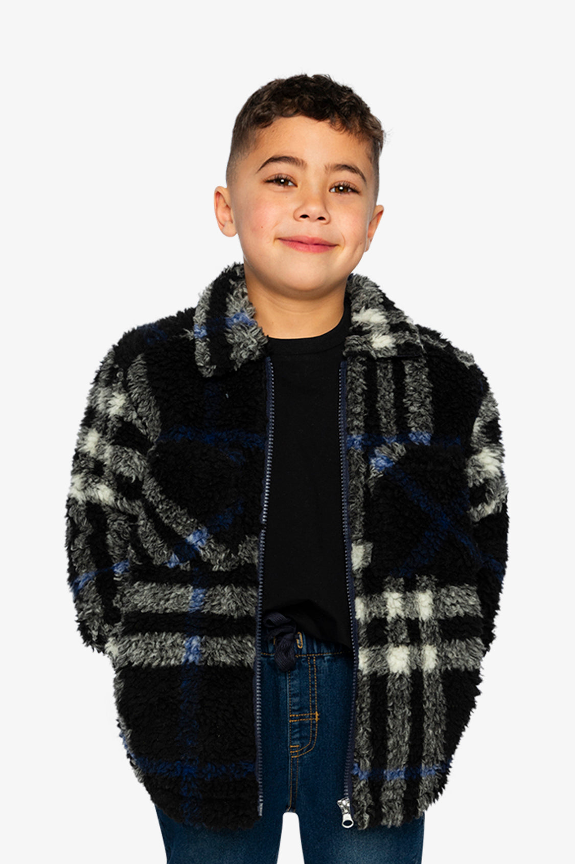 Zipped Overshirt Black And Blue Plaid