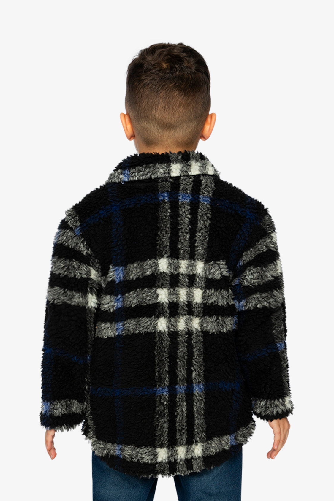 Zipped Overshirt Black And Blue Plaid
